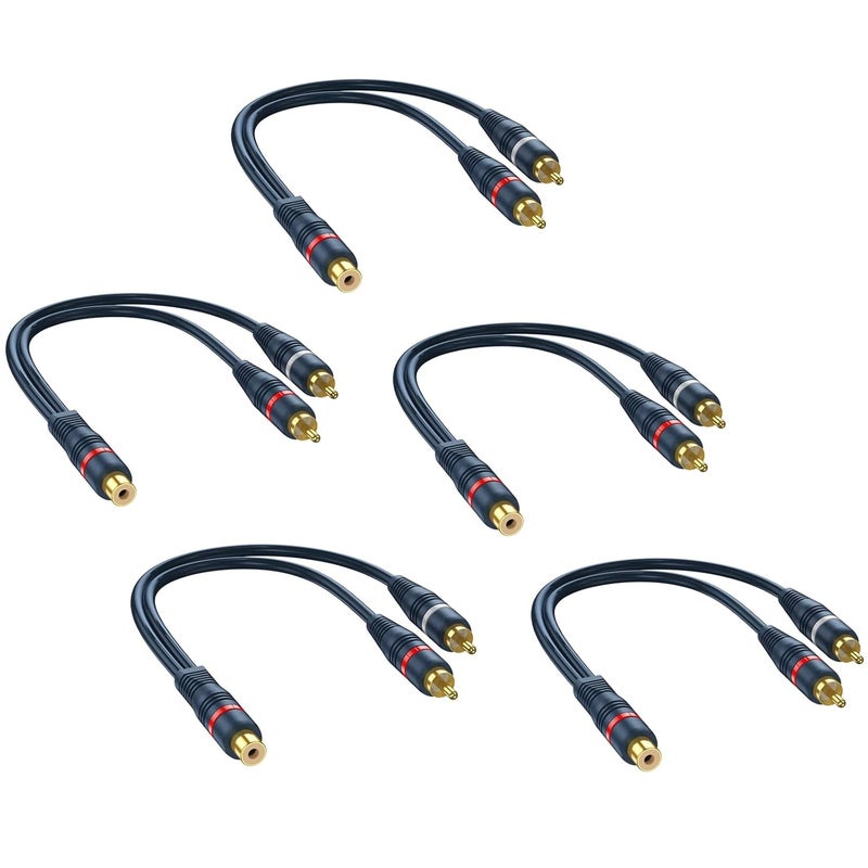 DteeDck RCA Splitter - 1 Female to 2 Male, 5 Pack, 8 Inch Audio Video Splitter Adapter - Image 1
